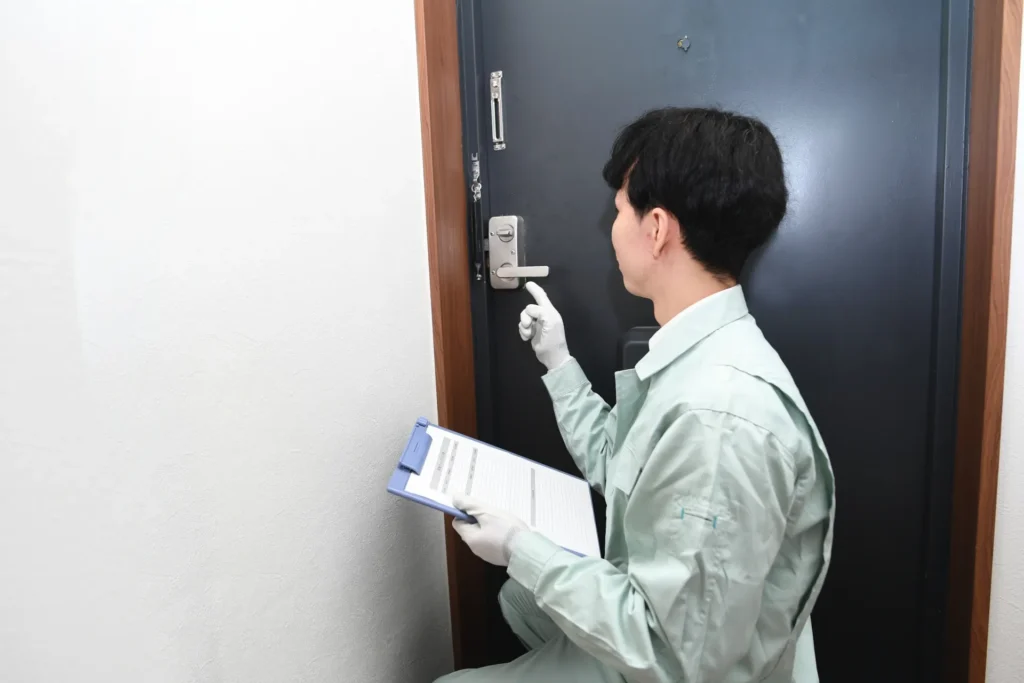 原状回復工事で行う玄関ドアの鍵交換とシリンダー点検作業